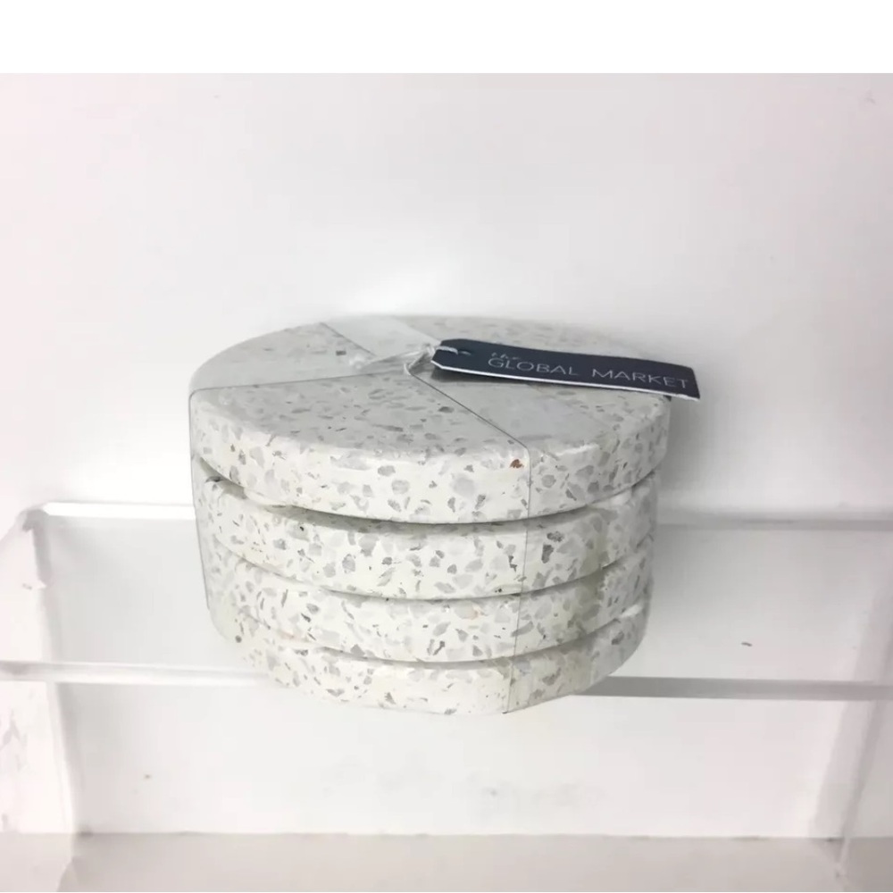 New The Global Market White Marble Coasters Round Set of 4 Size 4”